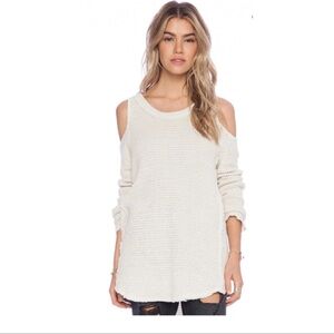 🤍🤎🩶 Free People MOONSHINE  Cold Shoulder Knit Sweater 🩶🤎🤍